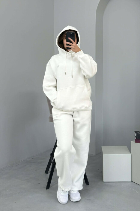 ALO HOODIE+SWEATPANTS FLUFFY WOMEN SET WHITE-E BARDHE 
