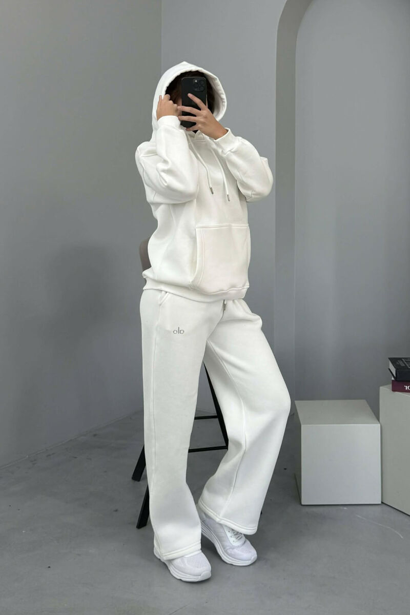 ALO HOODIE+SWEATPANTS FLUFFY WOMEN SET WHITE-E BARDHE - 2