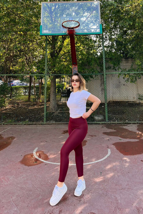 ALO SIMPLE WOMAN LEGGINGS IN BURGUNDY COLOR 