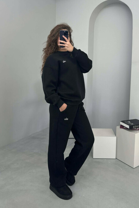 ALO SWEATSHIRT+SWEATPANTS FLUFFY WOMEN SET BLACK/ E ZEZE - 2