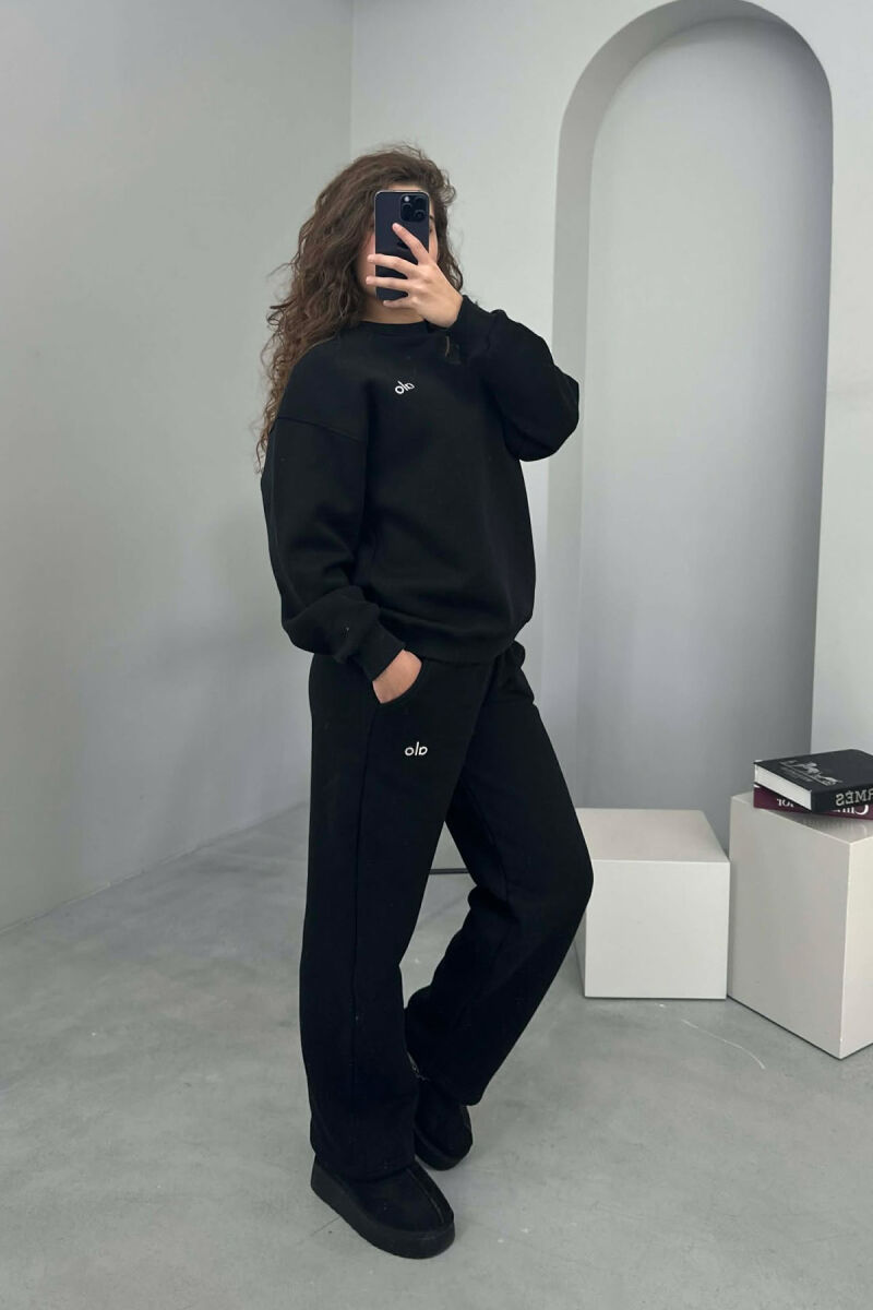 ALO SWEATSHIRT+SWEATPANTS FLUFFY WOMEN SET BLACK/ E ZEZE - 2
