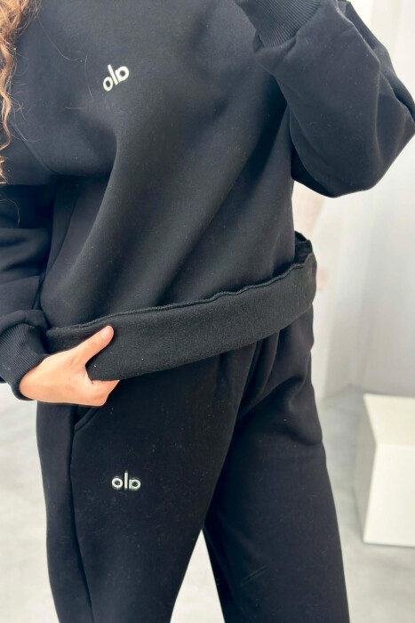 ALO SWEATSHIRT+SWEATPANTS FLUFFY WOMEN SET BLACK/ E ZEZE - 5