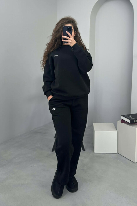 ALO SWEATSHIRT+SWEATPANTS FLUFFY WOMEN SET BLACK/ E ZEZE 