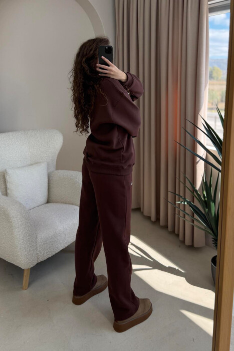 ALO SWEATSHIRT+SWEATPANTS FLUFFY WOMEN SET BROWN/KAFE - 4