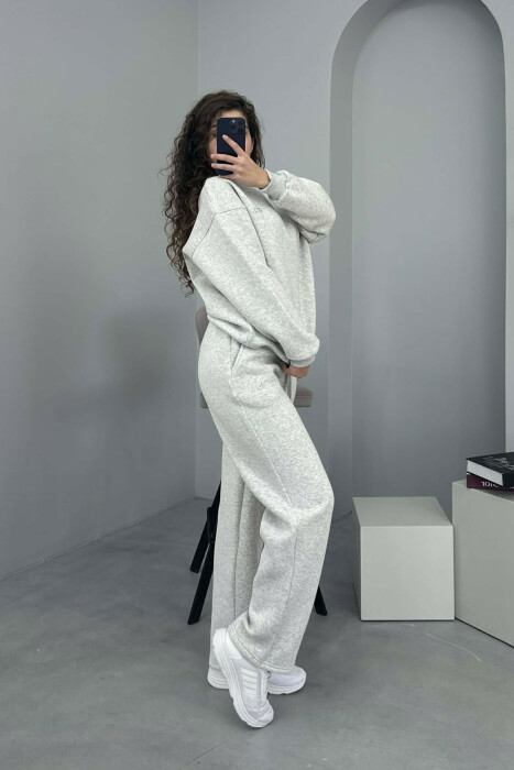 ALO SWEATSHIRT+SWEATPANTS FLUFFY WOMEN SET LIGHT GREY/GZ - 5