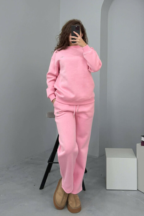 ALO SWEATSHIRT+SWEATPANTS FLUFFY WOMEN SET PINK/ROZE - 
