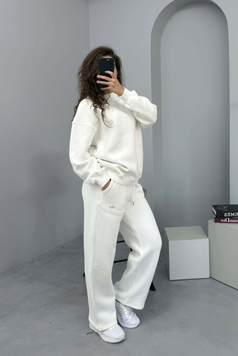 ALO SWEATSHIRT+SWEATPANTS FLUFFY WOMEN SET WHITE-E BARDHE - 5