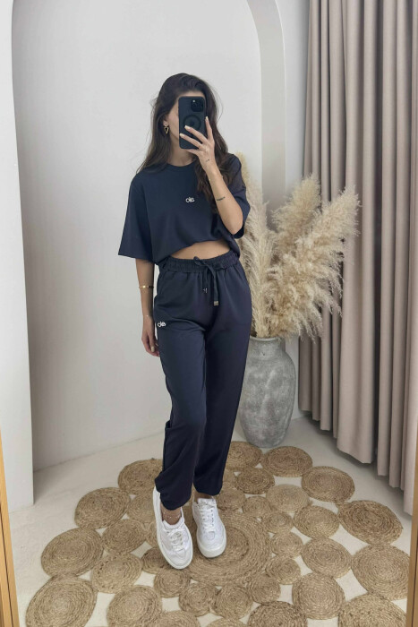 ALO WRITTING T-SHIRT+JOGGERS WOMEN SET DARK GREY/GEE - 1