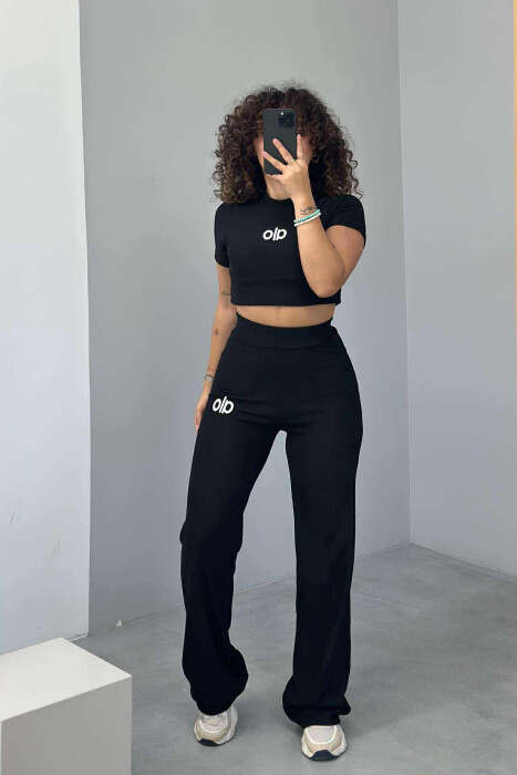 ALO WRITTING T-SHIRT+TROUSERS WOMEN SET BLACK/ E ZEZE - 1