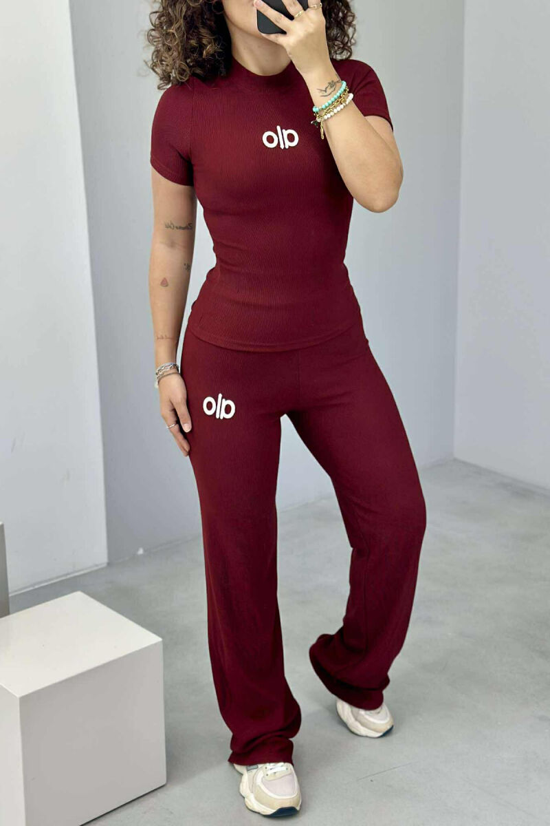 ALO WRITTING T-SHIRT+TROUSERS WOMEN SET BURGUNDY/VISHNJE - 4
