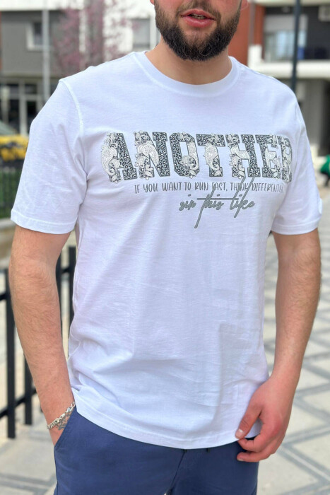 ANOTHER ROUND NECK COTTON MEN T-SHIRT WHITE-E BARDHE 