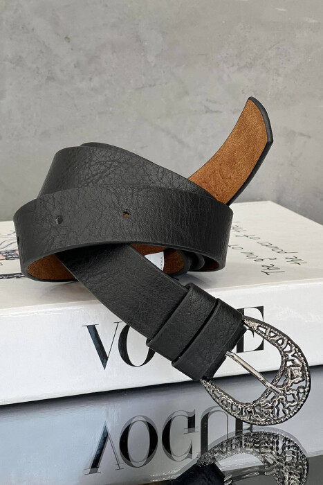 ANTIQUE BUCKLE DESIGN WOMEN BELT BLACK/ E ZEZE - KLAUDIO FASHION