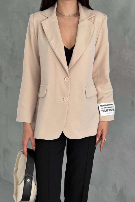 ARM BADGE SIMPLE WOMEN JACKET BEIGE/BEZHE - 2