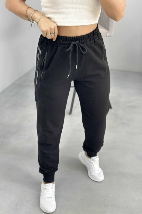 ARROW DESIGN ZIPPER POCKETS WOMEN JOGGERS BLACK/ E ZEZE - 4