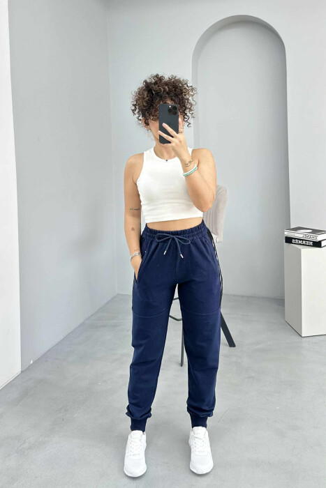 ARROW DESIGN ZIPPER POCKETS WOMEN JOGGERS DARK BLUE/BEE - 1