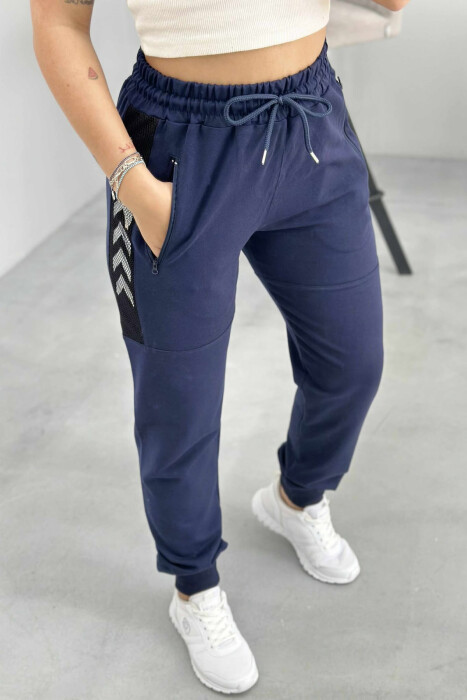 ARROW DESIGN ZIPPER POCKETS WOMEN JOGGERS DARK BLUE/BEE - 2