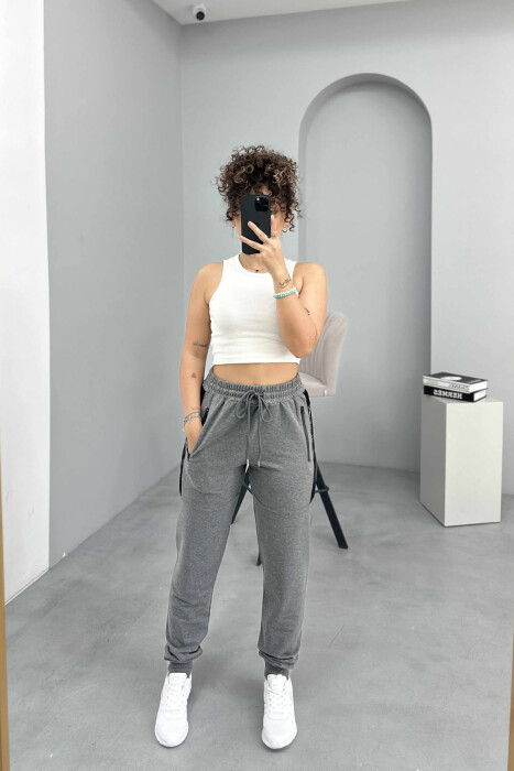 ARROW DESIGN ZIPPER POCKETS WOMEN JOGGERS GREY/GRI - 1