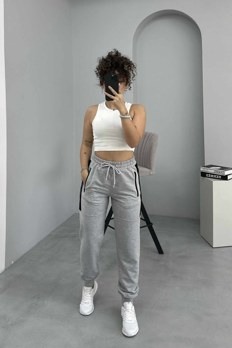 ARROW DESIGN ZIPPER POCKETS WOMEN JOGGERS LIGHT GREY/GZ - 1