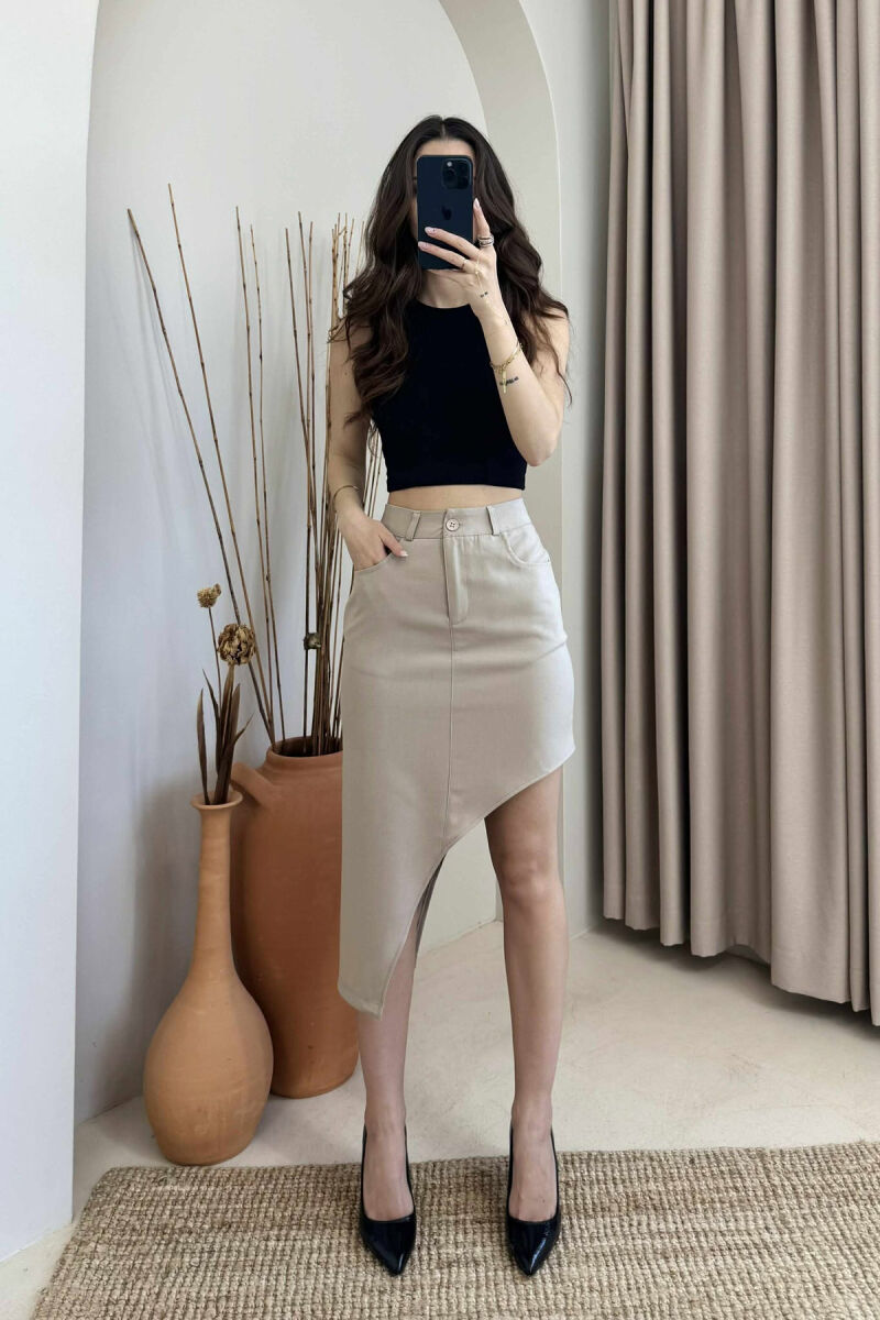 ASYMMETRICAL SIDES ONE COLOR WOMEN SKIRT BEIGE/BEZHE - 1
