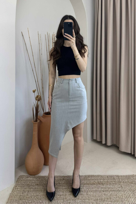 ASYMMETRICAL SIDES ONE COLOR WOMEN SKIRT GREY/GRI - 1