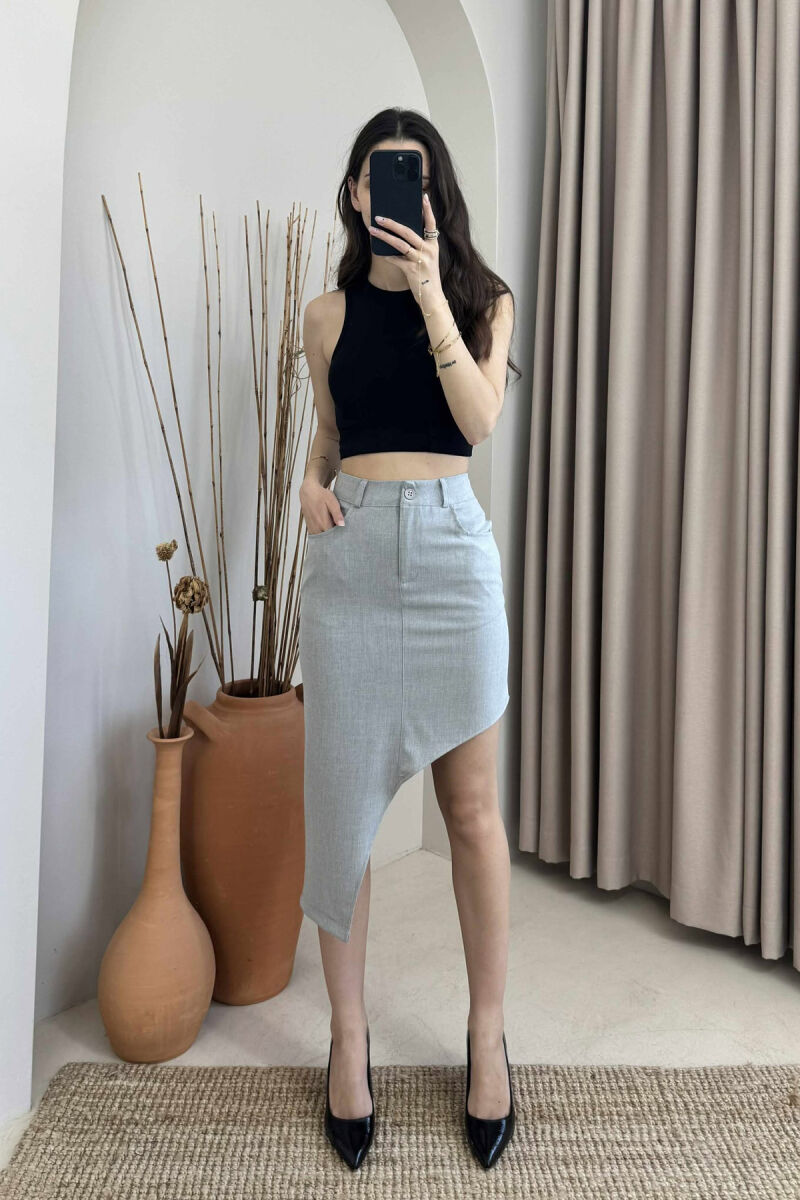 ASYMMETRICAL SIDES ONE COLOR WOMEN SKIRT GREY/GRI - 2