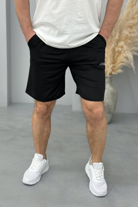 ATHLETIC WRITTING ONE COLOR MEN SHORT SWEATPANTS BLACK/ E ZEZE 
