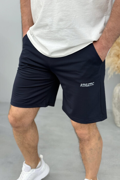 ATHLETIC WRITTING ONE COLOR MEN SHORT SWEATPANTS DARK BLUE/BEE - 1