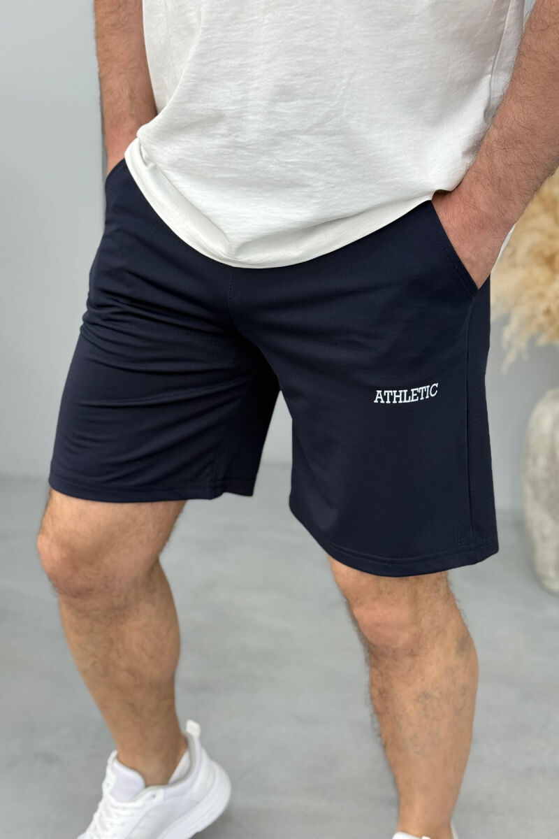ATHLETIC WRITTING ONE COLOR MEN SHORT SWEATPANTS DARK BLUE/BEE - 1