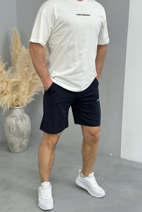 ATHLETIC WRITTING ONE COLOR MEN SHORT SWEATPANTS DARK BLUE/BEE - 3