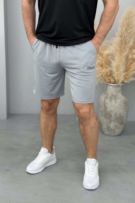 ATHLETIC WRITTING ONE COLOR MEN SHORT SWEATPANTS GREY/GRI - KLAUDIO FASHION