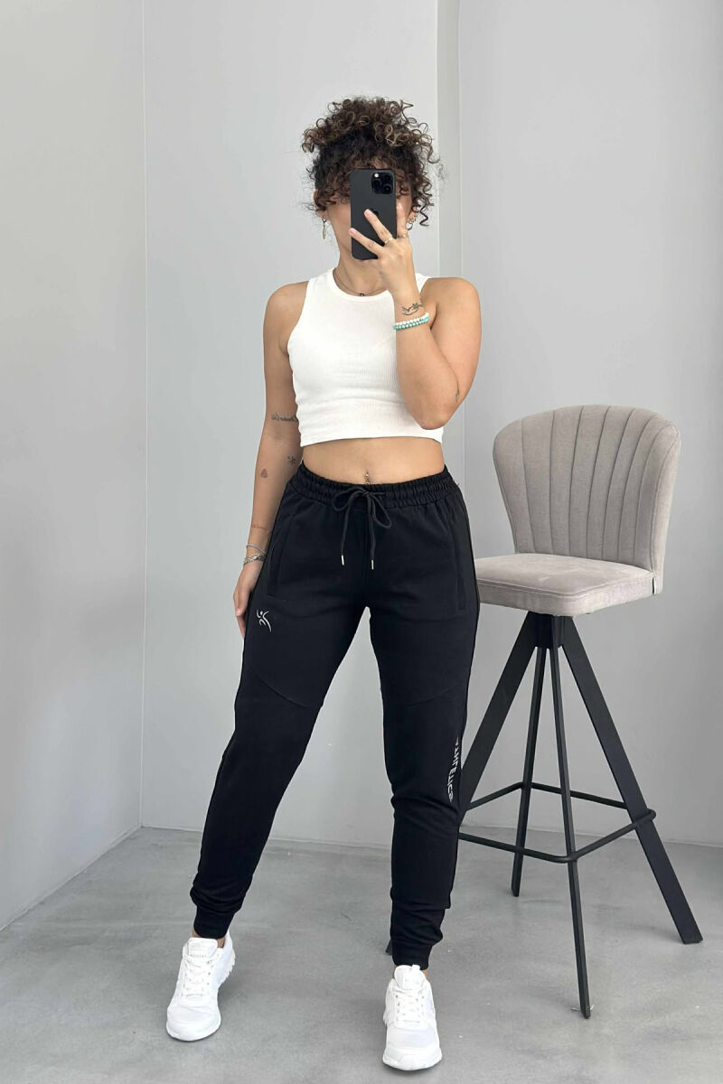ATHLETICS WRITTING ONE COLOR WOMEN JOGGERS BLACK/ E ZEZE - 1