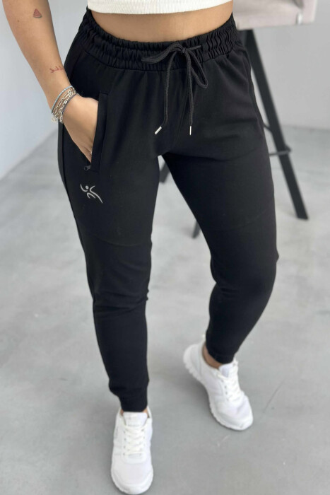 ATHLETICS WRITTING ONE COLOR WOMEN JOGGERS BLACK/ E ZEZE - 2