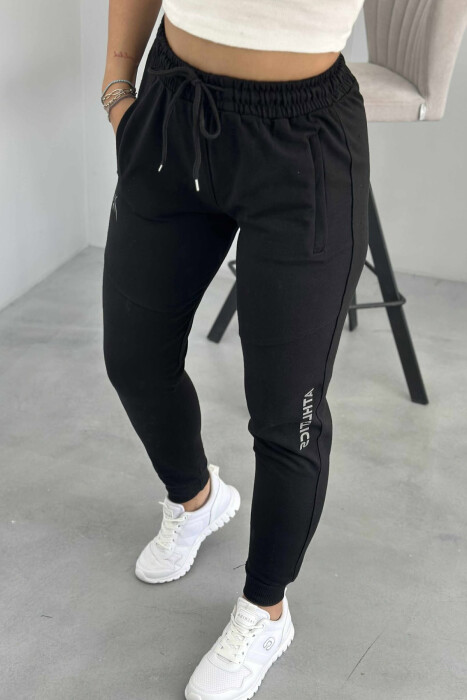 ATHLETICS WRITTING ONE COLOR WOMEN JOGGERS BLACK/ E ZEZE - 4