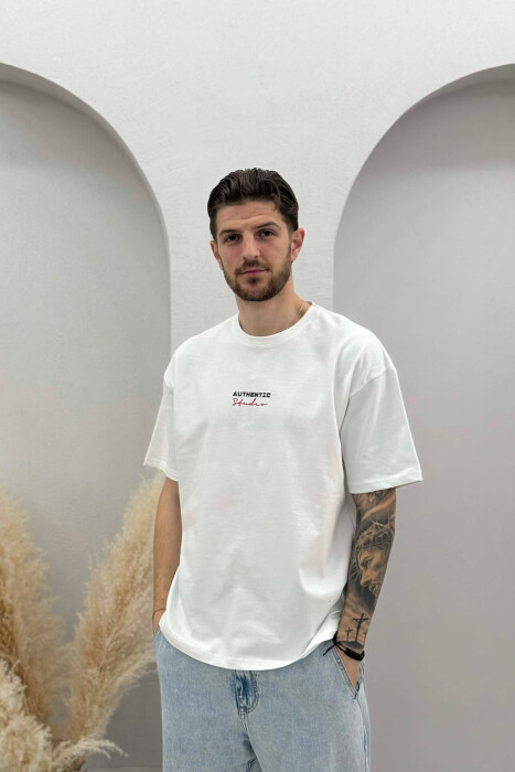 AUTHENTIC FRONT WRITTINGS MEN T-SHIRT WHITE-E BARDHE 