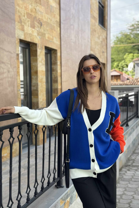 B LETTER SIMPLE WOMEN CARDIGAN BLUE/BLU - 3