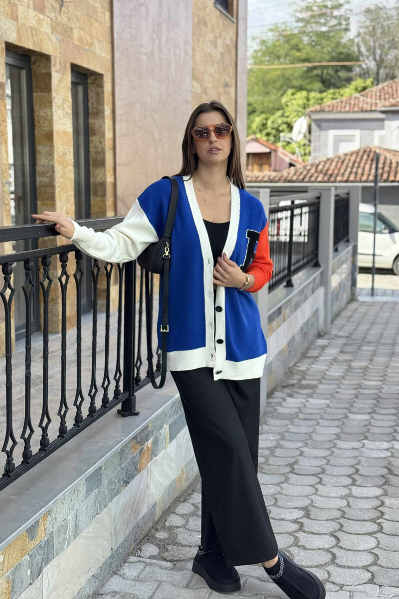 B LETTER SIMPLE WOMEN CARDIGAN BLUE/BLU - 1