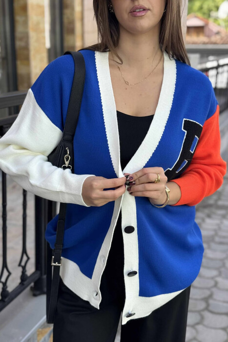 B LETTER SIMPLE WOMEN CARDIGAN BLUE/BLU - 5