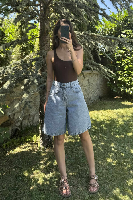 BACK BELT DETAIL SIMPLE WOMEN SHORTS LIGHTBLUE/BZ - 2