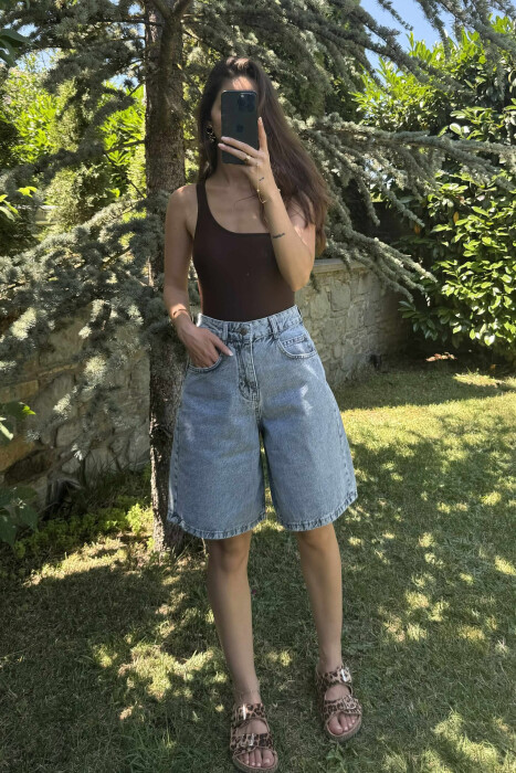 BACK BELT DETAIL SIMPLE WOMEN SHORTS LIGHTBLUE/BZ - 3