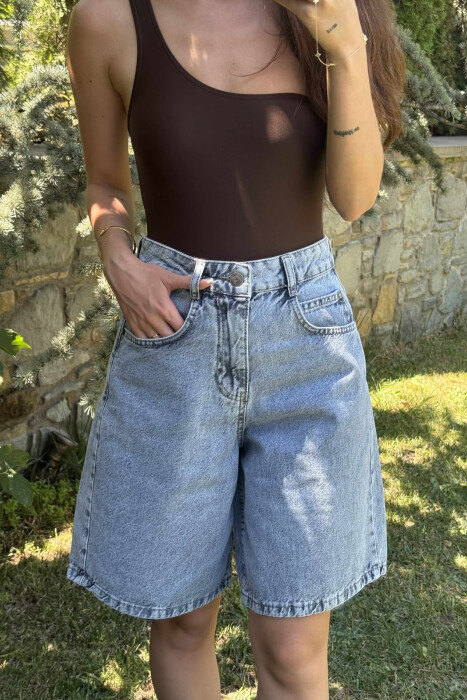 BACK BELT DETAIL SIMPLE WOMEN SHORTS LIGHTBLUE/BZ - 4