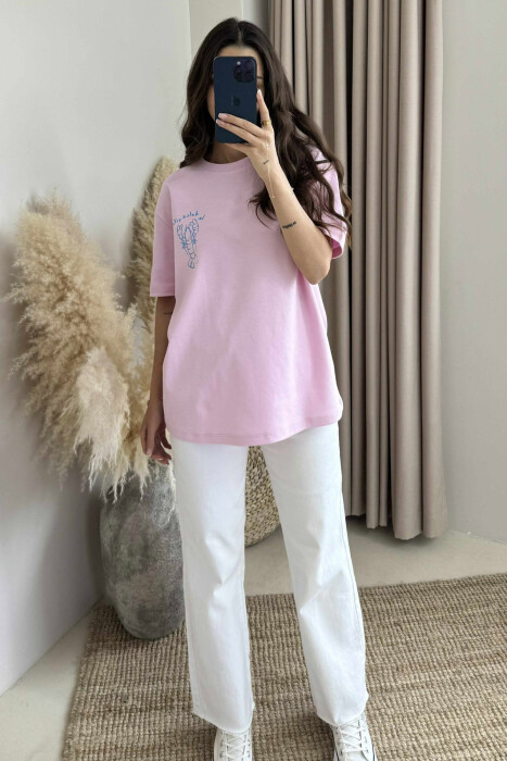 BACK DESIGN AND FRONT IMAGE WOMEN T-SHIRT PINK/ROZE 