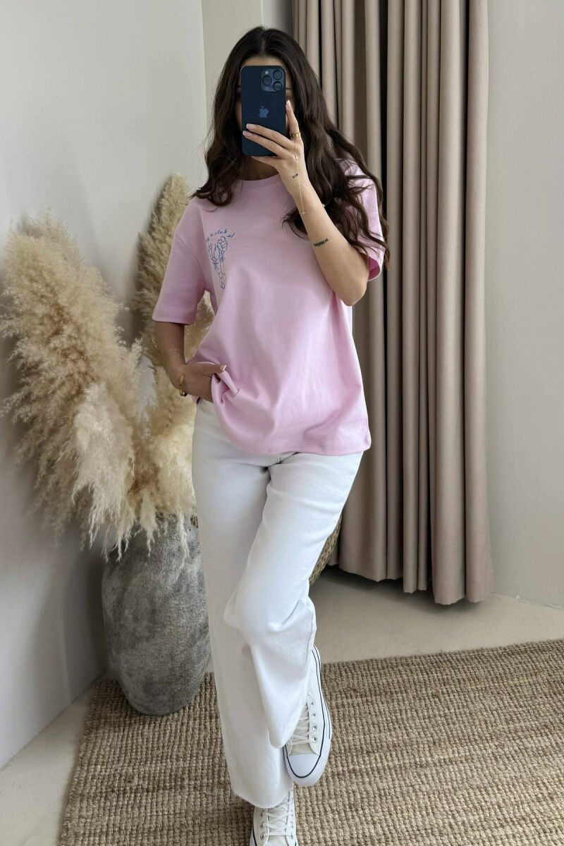 BACK DESIGN AND FRONT IMAGE WOMEN T-SHIRT PINK/ROZE - 4