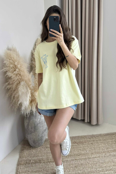 BACK DESIGN AND FRONT IMAGE WOMEN T-SHIRT YELLOW/E VERDHE - 1
