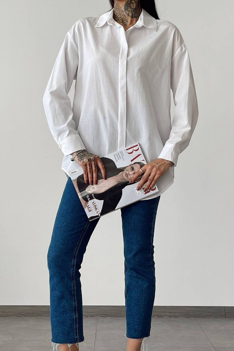 BACK DESIGN ONE COLOR LONG SLEEVE WOMEN SHIRT WHITE-E BARDHE - 5