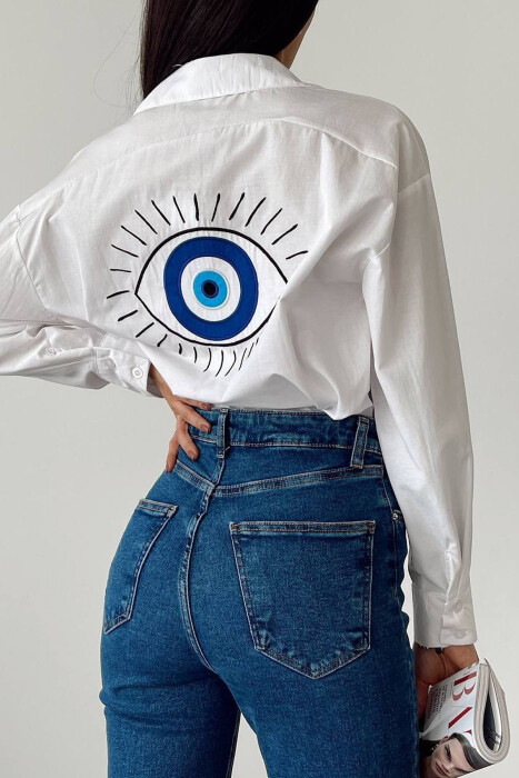 BACK DESIGN ONE COLOR LONG SLEEVE WOMEN SHIRT WHITE-E BARDHE - 6