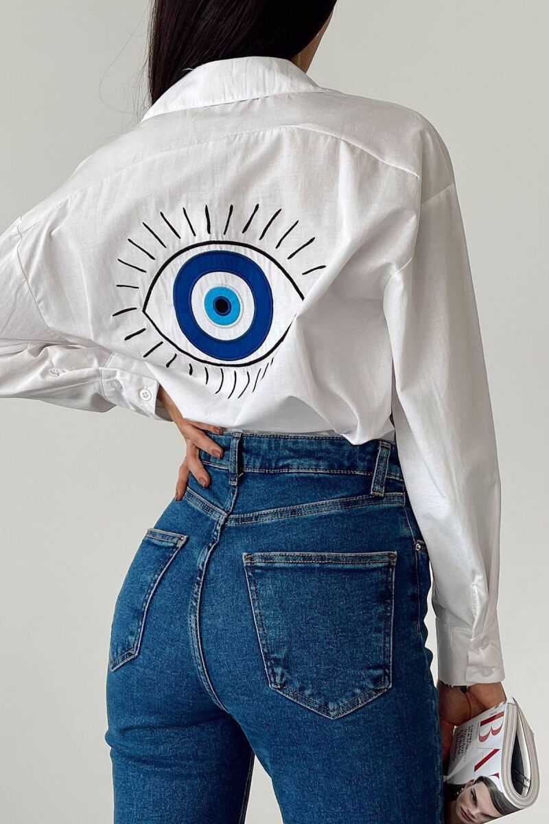 BACK DESIGN ONE COLOR LONG SLEEVE WOMEN SHIRT WHITE-E BARDHE - 6
