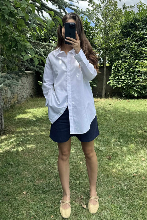 BACK DESIGN ONE COLOR LONG SLEEVE WOMEN SHIRT WHITE-E BARDHE - 2