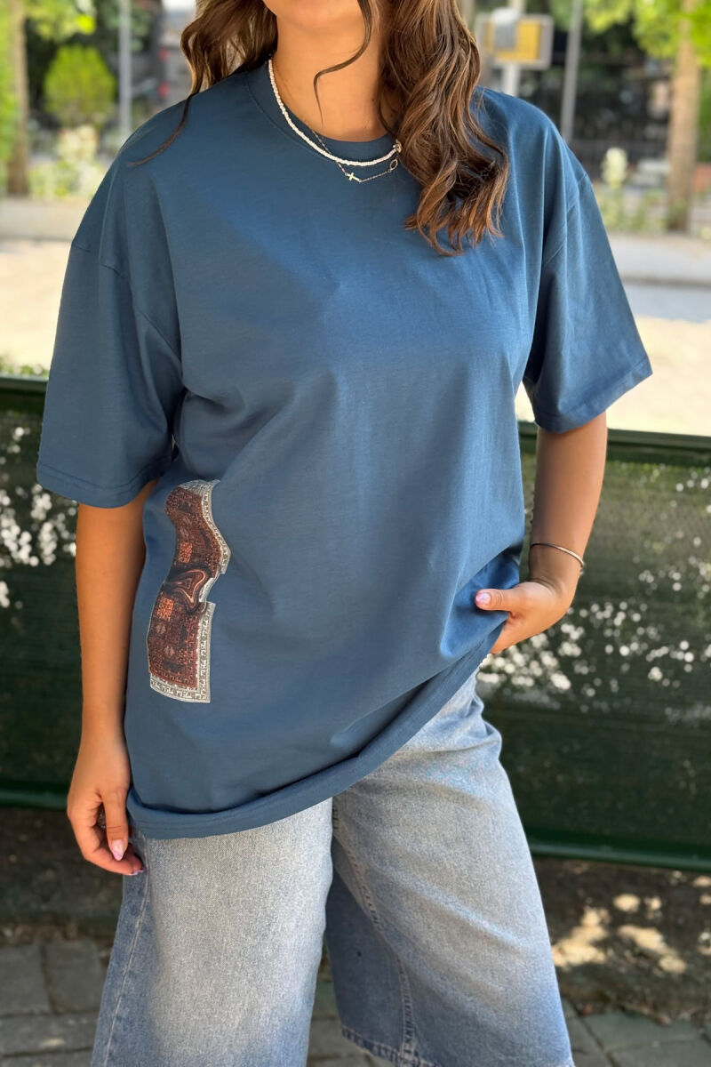 BACK DESIGN ONE COLOR WOMEN T-SHIRT BLUE STONE/GK - 2