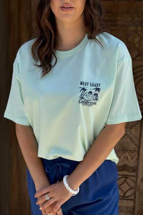 BACK DESIGN ONE COLOR WOMEN T-SHIRT MINT/MENTE - 4