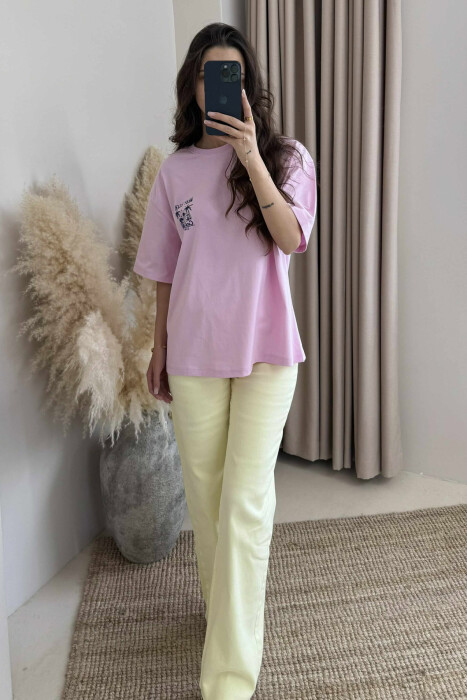 BACK DESIGN ONE COLOR WOMEN T-SHIRT PINK/ROZE 